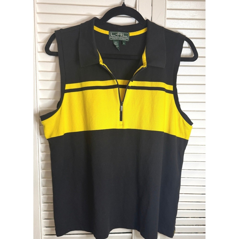 Ralph Lauren LRL Active Womens XL Sleeveless Polo Shirt Quarter Zip Golf‎ Preppy